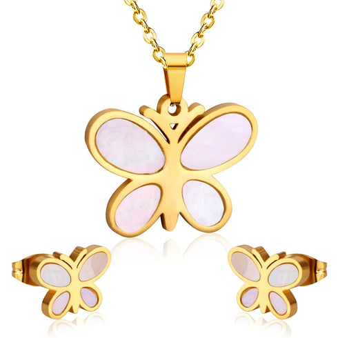 Butterfly Stainless Steel Earrings and Necklace Kid's Jewelry Set
