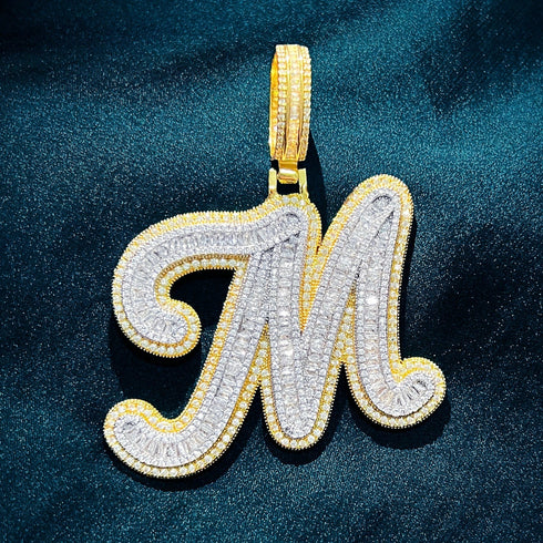 Icy Custom Big Initial Cursive Letter Pendant