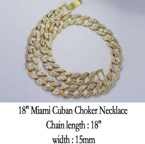 Gold Cuban + Tennis + Cuban Link Choker Set