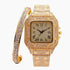 Fully Iced Roman Square Bezel Watch + FREE Iced Bangle