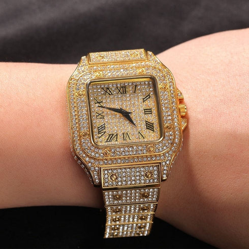 Fully Iced Square Stainless Steel Roman Watch - BOGO