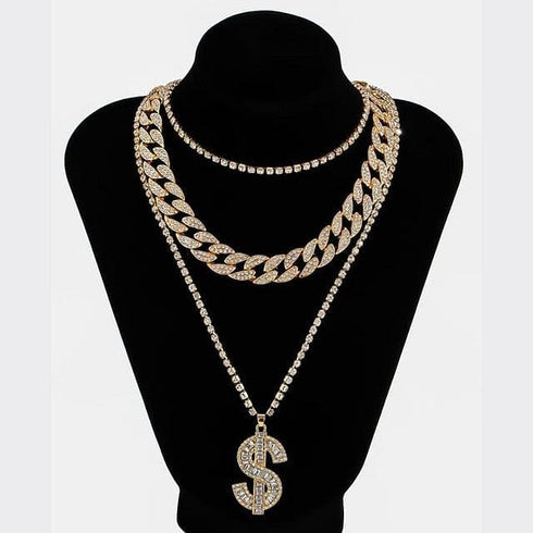 Gold/Silver Cuban Tennis Dollar Sign Choker Bundle