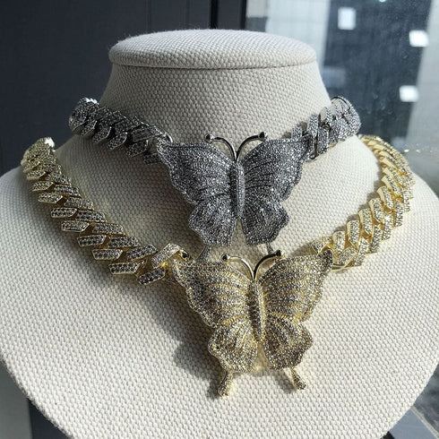 Icy Cuban Butterfly Choker Necklace + FREE butterfly bracelet