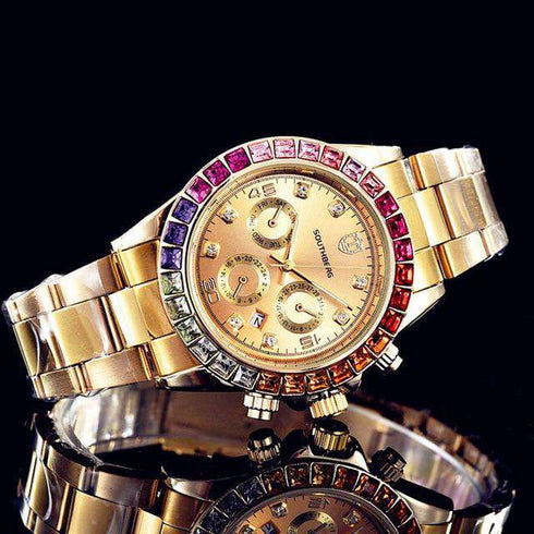 Luxury Quartz Rollie Style Watch with Color Rhinestone