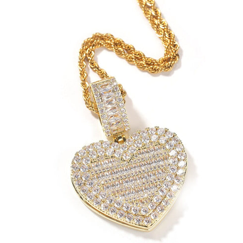 Custom Photo Locket Baguette Heart Pendant