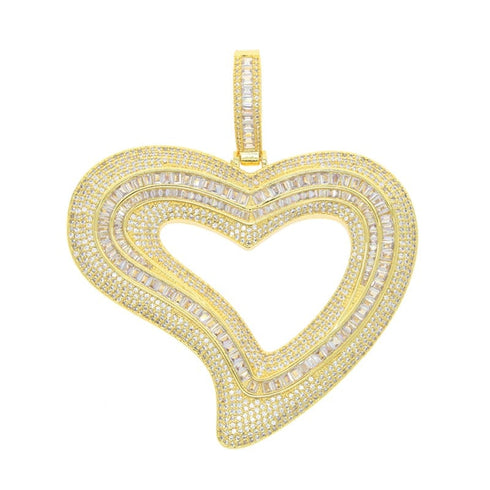 VVS Jewelry Iced Out Big Hollow Baguette Heart Pendant Chain