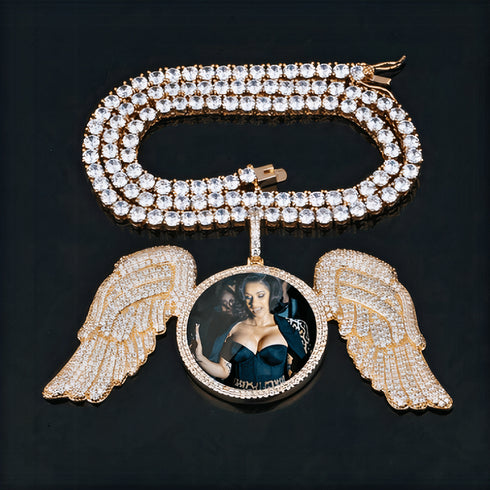 Fully Iced Angel Wings Custom Photo Chain