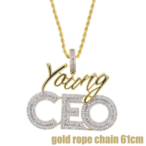 Young CEO Two Tone Iced Pendant Necklace