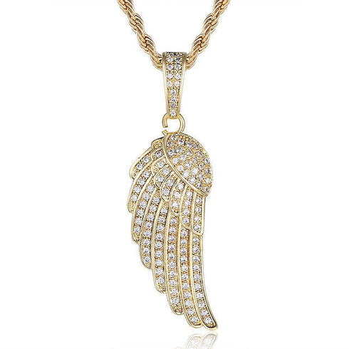 Fully Iced Out Angel Wings Charm Necklace