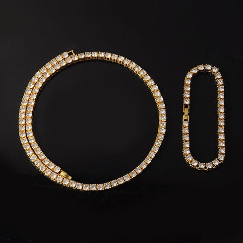 Gold/Silver 5mm Micro Pave Tennis Chain + Tennis Bracelet + FREE Watch Bundle