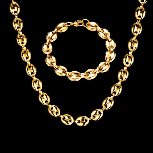 Gold/Silver Coffee Bean link chain + FREE Bracelet Bundle
