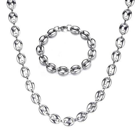 Gold/Silver Coffee Bean link chain + FREE Bracelet Bundle