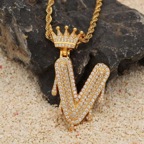 VVS Jewelry Pavé Crowned Bubble Initial Necklace
