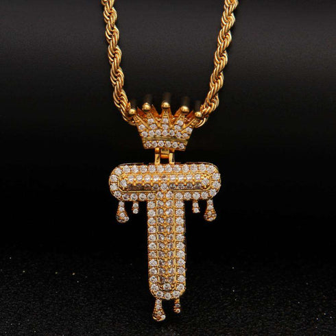 VVS Jewelry Pavé Crowned Bubble Initial Necklace