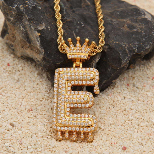 VVS Jewelry Pavé Crowned Bubble Initial Necklace