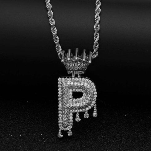 VVS Jewelry Pavé Crowned Bubble Initial Necklace