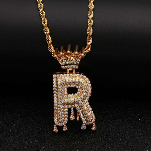 VVS Jewelry Pavé Crowned Bubble Initial Necklace
