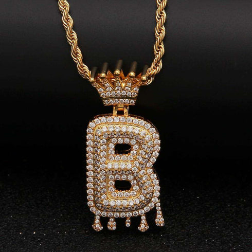 VVS Jewelry Pavé Crowned Bubble Initial Necklace