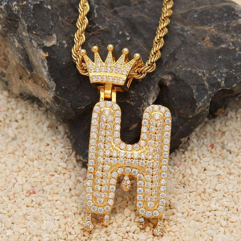 VVS Jewelry Pavé Crowned Bubble Initial Necklace