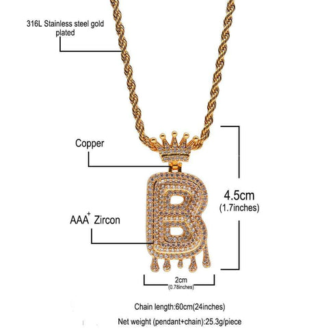 VVS Jewelry Pavé Crowned Bubble Initial Necklace