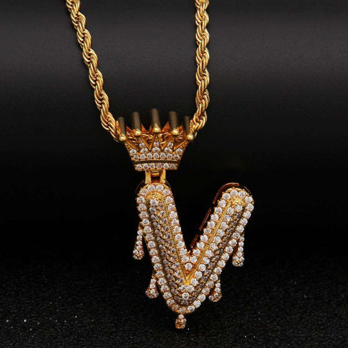 VVS Jewelry Pavé Crowned Bubble Initial Necklace