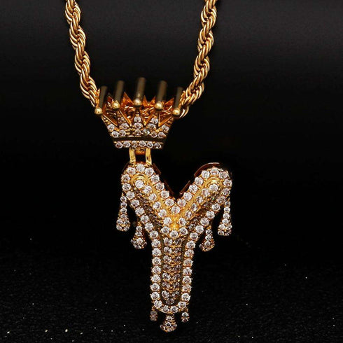 VVS Jewelry Pavé Crowned Bubble Initial Necklace