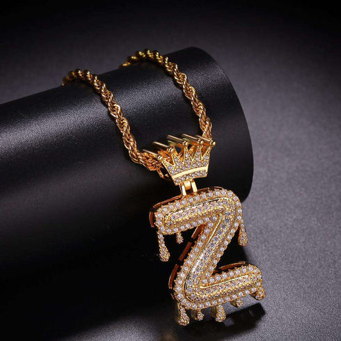 VVS Jewelry Pavé Crowned Bubble Initial Necklace