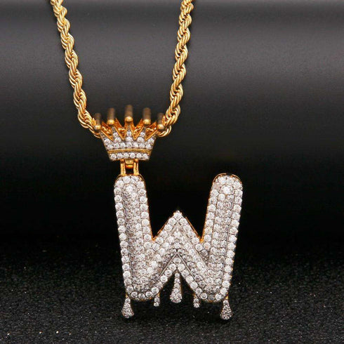 VVS Jewelry Pavé Crowned Bubble Initial Necklace