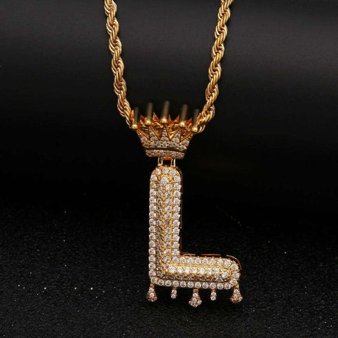 VVS Jewelry Pavé Crowned Bubble Initial Necklace