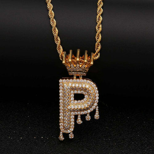 VVS Jewelry Pavé Crowned Bubble Initial Necklace