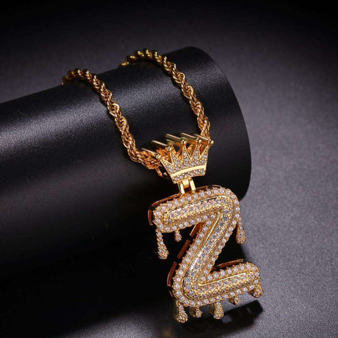 VVS Jewelry Pavé Crowned Bubble Initial Necklace