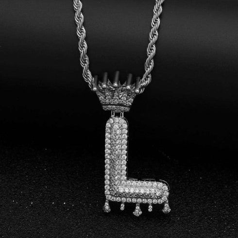 VVS Jewelry Pavé Crowned Bubble Initial Necklace