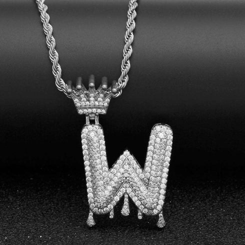 VVS Jewelry Pavé Crowned Bubble Initial Necklace