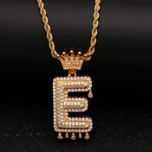 VVS Jewelry Pavé Crowned Bubble Initial Necklace