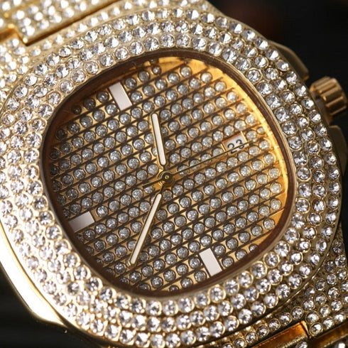 Gold/Silver Crucifix Necklace + Bracelet + OG Bust Down Watch Set
