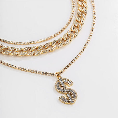 Gold/Silver Cuban Tennis Dollar Sign Choker Bundle