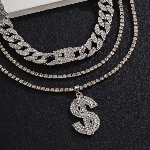 Gold/Silver Cuban Tennis Dollar Sign Choker Bundle