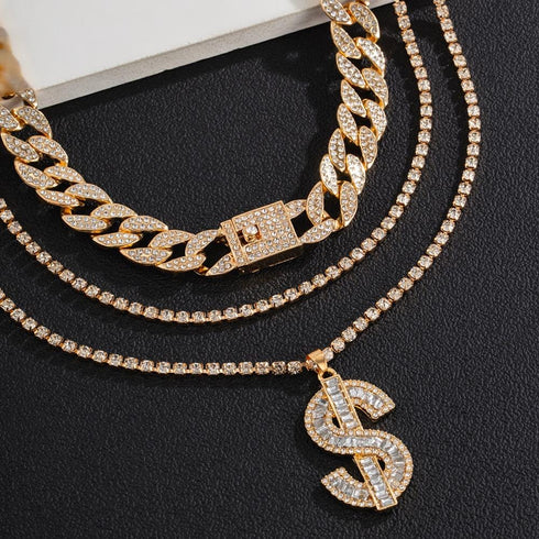 Gold/Silver Cuban Tennis Dollar Sign Choker Bundle