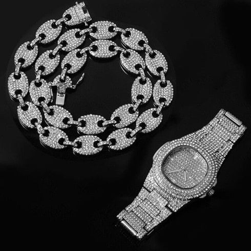 Gold/Silver Pig nose chain + Bracelet + FREE watch Set
