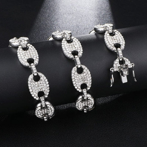 Gold/Silver Pig nose chain + Bracelet + FREE watch Set