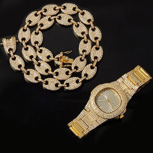 Gold/Silver Pig nose chain + Bracelet + FREE watch Set