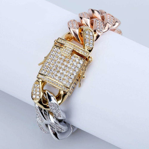 Gold/Silver/Rose Gold 3 Tone Bling Cuban Chain Bracelet