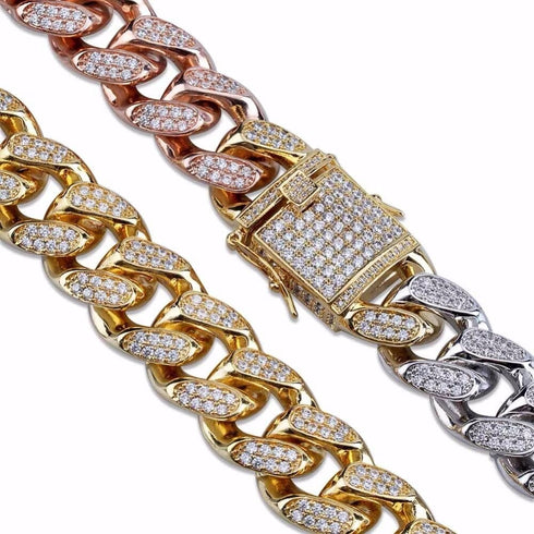 Gold/Silver/Rose Gold 3 Tone Bling Cuban Chain Bracelet