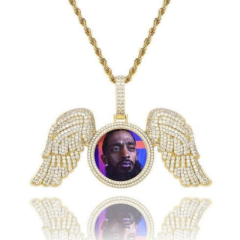 Fully Iced Angel Wings Custom Photo Chain