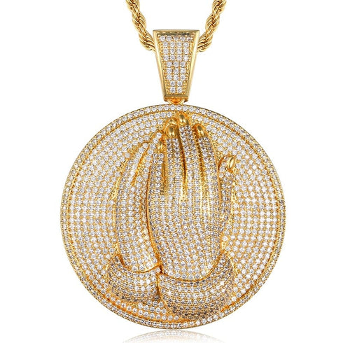 VVS Jewelry Micro Pave Circle Praying Hands