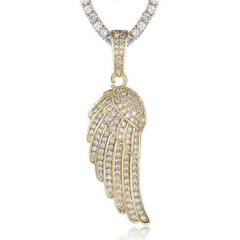 Fully Iced Out Angel Wings Charm Necklace