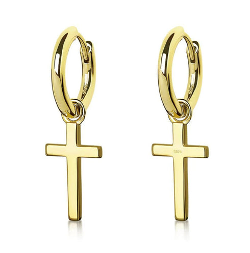 VVS Jewelry 925 Sterling Silver Cross Hoop Dangle Earrings