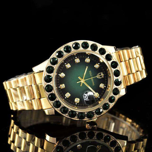 Gold Rollie Style Watch in Rotatable Bezel Sapphire Glass