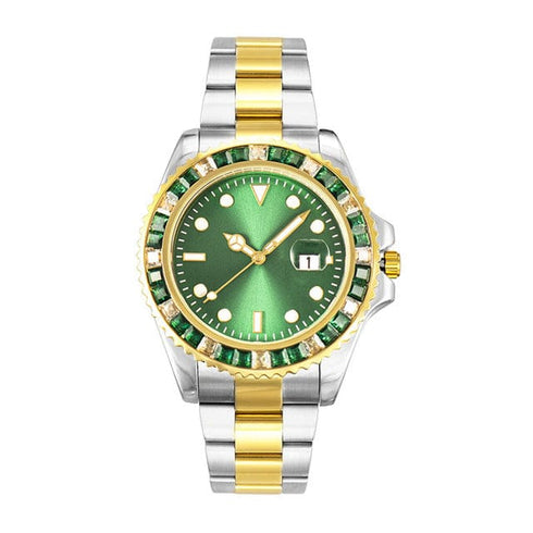VVS Jewelry Rollie Style Iced Gem Dial Two-Tone Watch