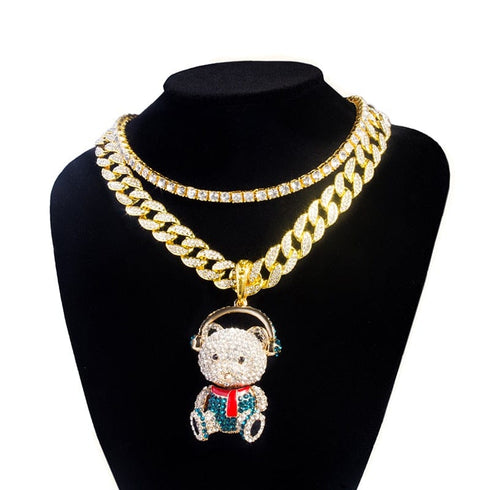 Grizzly Iced Bear Tennis + Cuban Chain Choker Set